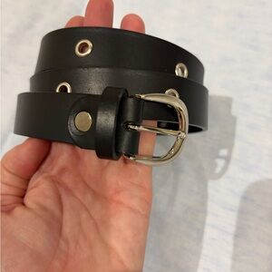 Black Leather Belt with Silver Buckle
